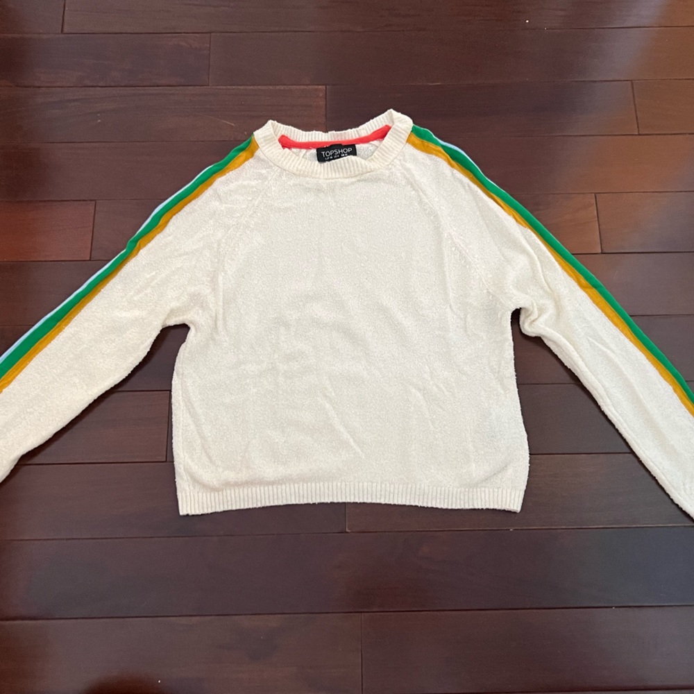 Topshop Cropped Rainbow Sleeve Sweater